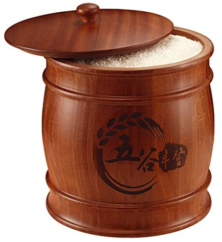WOTZOV Distributeur de Riz Rond, récipient hermétique pour céréales, pour pâtes, Bonbons, Flocons d'avoine, café, Fruits secs, Aliments pour Animaux, Organisation de Stockage de,Marron Capacité 5kg