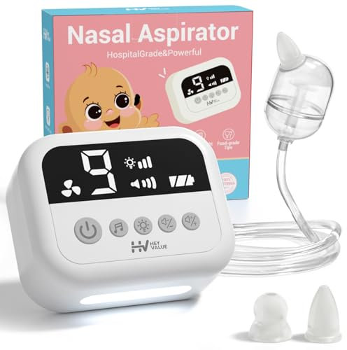 HEYVALUE Nasal Aspirator for Baby, Electric Baby Nose Sucker with Larger Suction Chamber and More Powerful Suction, Automatic Nose Cleaner, Night Light & Soothing Music, USB-C Rechargeable & Portable