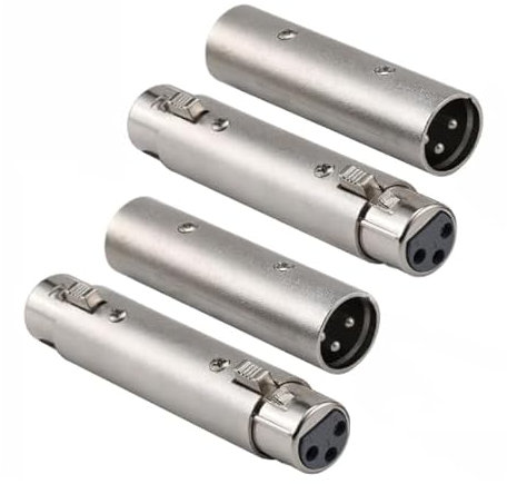 Comioke XLR-auf-XLR-Gender-Changer-Adapter, 4 Stück X L R Stecker auf Stecker Adapter, 3-poliger Buchse auf Buchse Kompatibel mit Mikrofon, Mixer - Zinklegierung (Silber)