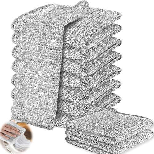 10 Pack 20X20CM Silver Polishing Cloth Silver Mesh Dishcloth, Wet or Dry Versatility Scratch-Safe Cleaning Multipurpose Non Scratch Wire Dish Cloth for Kitchen & Sink All-Purpose Kitchen Helper