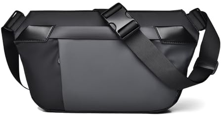 FANDARE Sport Funktion Brusttasche Herren Umhängetasche Sling Crossbody Bag Manner Brustbeutel Wasserdichtes PU Leder Messenger-Bags Schultertaschen für Reise Schule Wandern Bodybag Grau