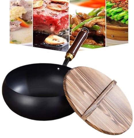Suntuup Japanische Eisenpfanne, unbeschichtete Eisenpfanne - Gusseisenpfanne für alle Herde | Gesundes Antihaft-Kocherlebnis, handgeschmiedet mit Deckel zum Rühren, Braten & Grillen (glatt 28cm)