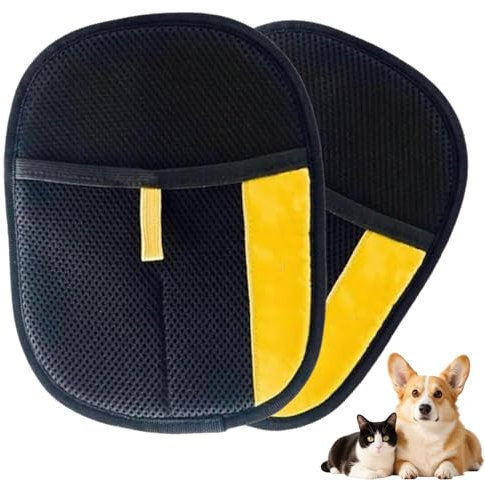 DHHYWWD 2 Pcs Pet Hair Removal Glove, Double Sided Pet Hair Remover Glove for Washing, Deshedding or Massage, Static Removal Gloves Pet Hair for Short Long Fur, Reusable Dog Cat Grooming Glove (2)
