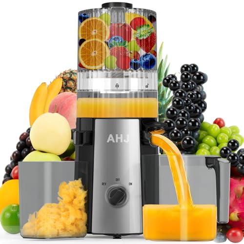 Extractor de Jugo, Exprimidor de Verduras y Frutas,Slow Juicer Libre de BPA,Tubo de Alimentación Extra Grande de 135 mm,Alta Extracción,Fácil de Limpiar con 2 Vasos, Exprimidor para Bodas y Cumpleaños