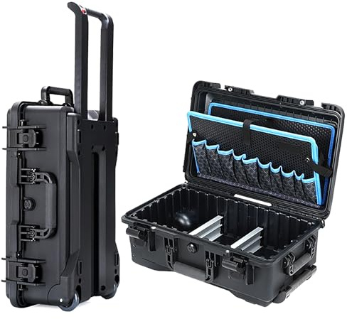 ALUBOX 22-Inch Black Large Waterproof Trolley Toolbox with Pockets, Portable Plastic Organizer Case with Dividers, Hardware Storage for Homeowners, Professionals, DIY Projects, Tool Organizer Storage