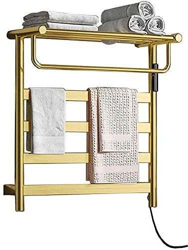 LYMGRZ Scaldasalviette Elettrico con mensola, portasciugamani con termostato, radiatore da Parete in Acciaio Inox per Bagno, a Risparmio energetico, 140 W