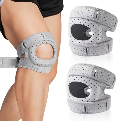 Vulevirtue 2 Pieza Rodillera Ortopedica,Rodilleras Ortopédicas Ajustables Correa de Soporte Del Tendón Rotuliano Rodilleras Menisco y Ligamento para Corredores, Tenis, Artritis Y Rótulas (Gris)