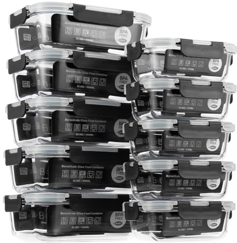 S SALIENT glass storage containers with lids for meal prep Airtight Lunch Containers, Microwave, Oven, Freezer and Dishwasher 5 Pack Rectangle 1050ml 640ml BPA-Free, Black