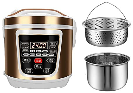 Rice Cooker 5L, Stainless Steel, Low-Sugar Functionality, 24-Hour Reservation, Rice and Soup Separation, Ideal for 2-7 People