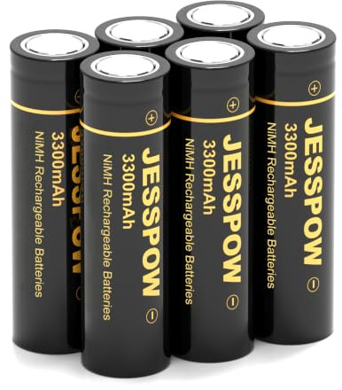 Piles Rechargeables NiMH，3300 mAh Batterie à Dessus Plat (6PCS) | Haute Capacité Batterie pour Lampes de Poche, Lampe Fronta