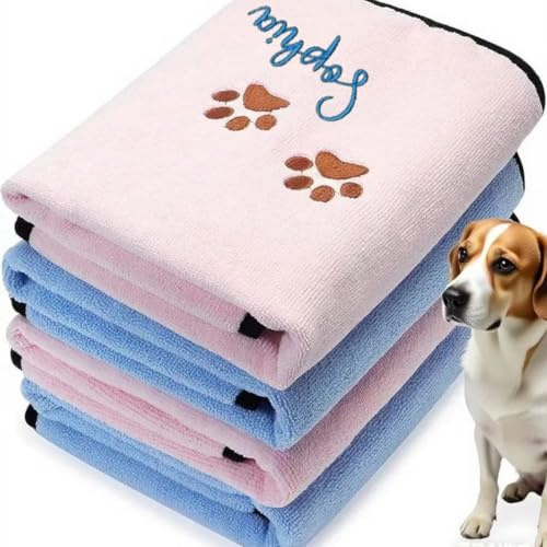 HDLOVE Individuelles Hundehandtuch, Personalisierte Namensstickerei, Schnelltrocknendes Hundehandtuch Aus Mikrofaser, Plüsch, Super Saugfähige Trockendecke For Nach Dem Bad(35.4x19.6inch)
