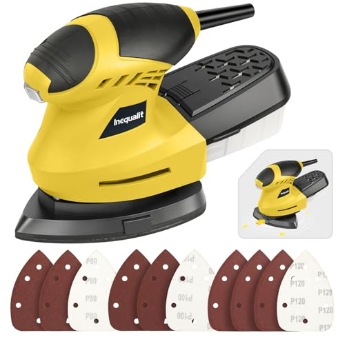 Detail Sander 200W,12000 OPM with Dust Collector & 10 Sanding Sheets, Compact Palm Sander for Woodworking, Furniture Finishing, and DIY Projects