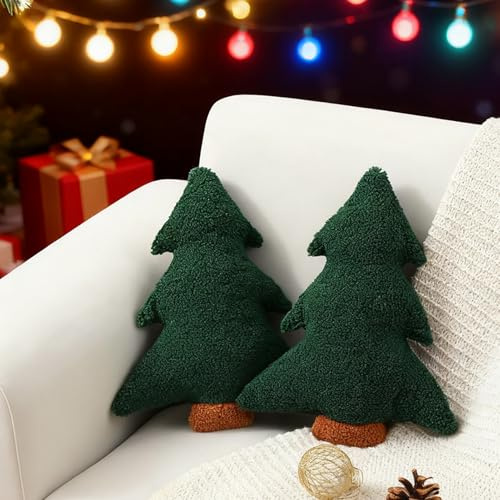 Tarange Weihnachtskissen, 30x25cm Weihnachtsbaum Kissen, Christmas Pillow, Tannenbaum Kissen Plüschtiere, für Büro, Schlafzimmer, Hotel Stuhl Weihnachtsdeko (2 Stück)