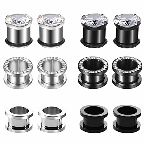 RDSGYZ 12 st. bekväm öronstretching kit kreoler och zirkon, silver svart enkel piercing tunnel expander rostfritt stål plugg plugg plugg för unisex, 5mm(4G), Rostfritt stål, Kubisk zirkon