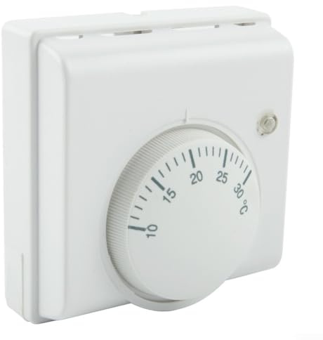 Mechanical Room Thermostat with ON/OFF Switch, 220V AC Non-Programmable Temperature Controller, Adjustable 10–30°C for Floor Heating and for Combination or Standard Boilers