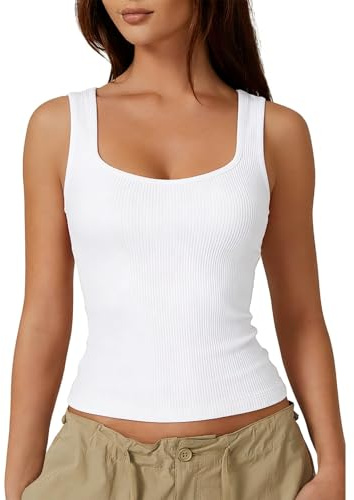 ZHAOCAI Vest Tops for Women UK Summer Square Tank Tops Women Womens Seamless Waist Shaping Vest Tops Extended Version White Top (UK, Alpha, M, Regular, Regular, 1, White)