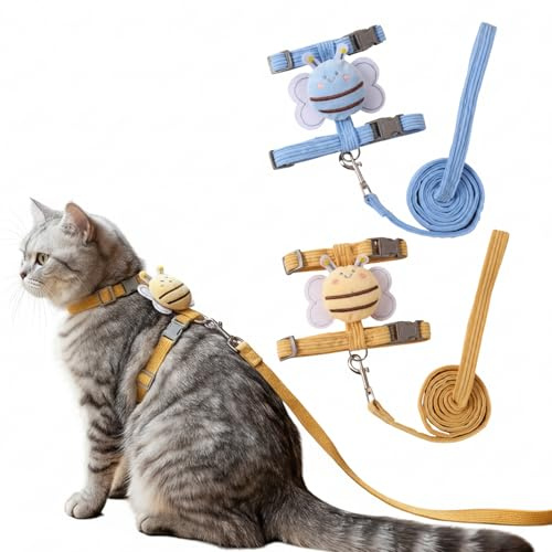2 Stück Katzengeschirr mit Leine Set, Verstellbares Softgeschirr für Katzen, Kitten & kleine Hunde – Atmungsaktives Brustgeschirr für Spaziergang & Training