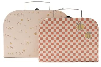 Jollein Spielkoffer Kind Set – Pretty Picnic – 2 Stück – Kinderkoffer aus Karton – Mit Henkel und Schnalle – Blumen-Design & Innendruck – Für Baby Spielzeug – Kinderzimmer Deko