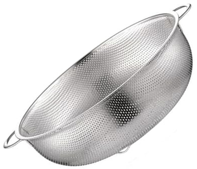 ASAKKURA Cestello di Scolo in Acciaio Inox 304 Microforato Doppie Maniglie, Cesto Multiuso per Frutta e Verdura, Diametro 25,5 Cm, Accessorio Cucina per Lavaggio e Scolatura Rapida