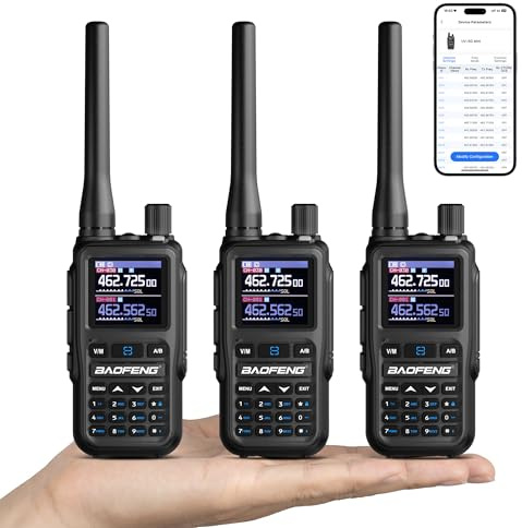 BAOFENG GT-5R Mini 5W Radio Doppia banda, Walkie-Talkie VHF/UHF, Programmazione tramite app wireless, 999 Canali, Doppio PTT, Porta di ricarica USB-C, Ricevitore Airband/FM (confezione da 3)