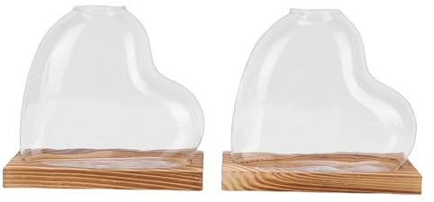 Fockety Stazione di Propagazione a Forma di Cuore, Vaso Idroponico in Vetro Borosilicato con Supporto in Legno Massiccio, per Piante da Interno, Pothos e Piante Ragno (BROWN)
