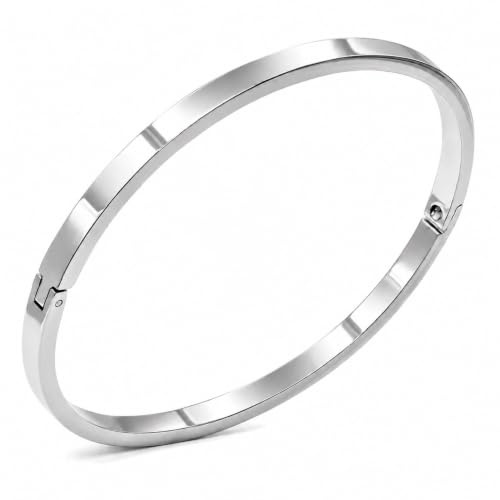 AVERELLE Armreif Gold oder Silber für Damen - 18K vergoldetes Armband, 3 mm | Wählbar: Armreif Gold Damen oder Armreif Silber Damen, 316L Edelstahl, 63 mm, wasserresistent, Clip-In Verschluss, Schmuckbox