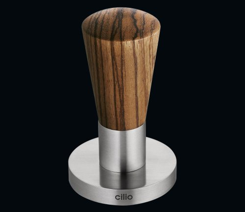 Cilio Espressodrücker, Edelstahl, zebrano, 5,5 x 5,5 x 9,5 cm