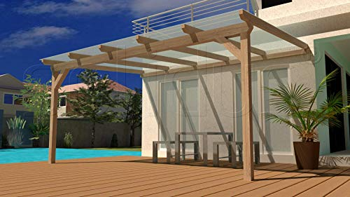 solidBASIC 400x300 cm BxT Leimholz Terrassenüberdachung + Stegplatten + Zubehör - Unbehandelt/Natur - ÜBERDACHUNG TERRASSENDACH Holz VORDACH CARPORT TERRASSE WINTERGARTEN GARTENLAUBE PAVILLON