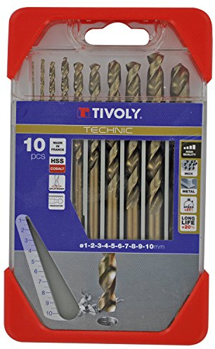 TIVOLY - Set punte per metalli ad alte performance - Speciale foratura per inox e acciai resistenti - 10 punte HSS cobalto Ø da 1 a 10 mm