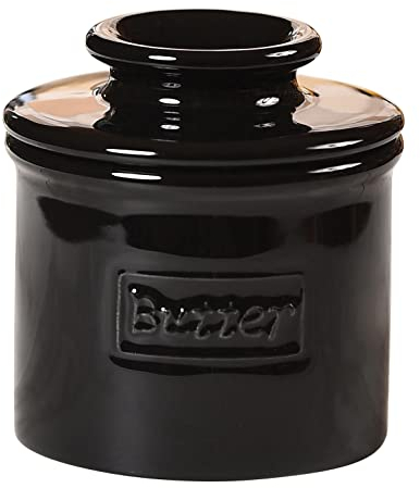 Butter Bell - The Original Butter Bell Crock by L Tremain, a Countertop French Ceramic Butter Dish Keeper for Spreadable Butter, Café Retro Collection, Midnight Black, Glossy Finish