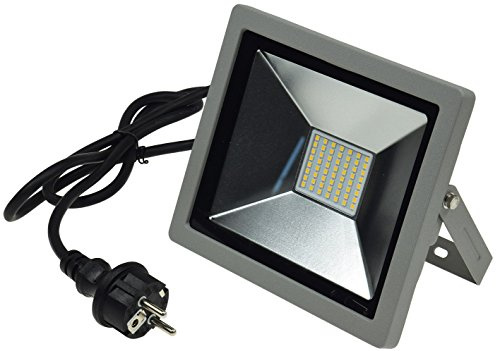 ChiliTec LED Fluter Aussenstrahler Flutlicht 30Watt IP44 Aussen Scheinwerfer - 1,5m Kabel mit Schutzkontaktstecker Licht 4000k / Neutralweiss