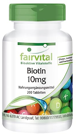 Fairvital | Biotin 10mg - 200 Tabletten - mit 10000mcg Vitamin B7 pro Tablette - HOCHDOSIERT - für Haut & Haare - VEGAN