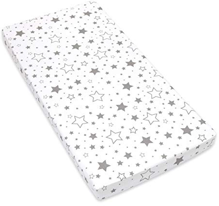 Amilian Spannbettlaken Spannbetttuch für Babybett Kinderbett 60x120 cm, 70x140 cm, 100% Baumwolle, fürs Baby, Baby Bettwäsche Größe: 120x60 cm, Muster: Gute Nacht Grau