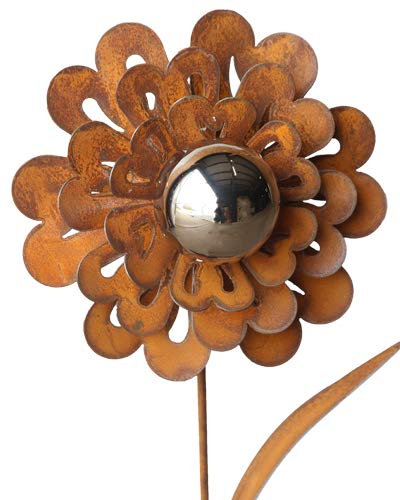Bornhöft Gartenstecker Blume Sissi 118cm Metall Rost Gartendeko rostige Dekoration Edelrost mit Edelstahlkugel