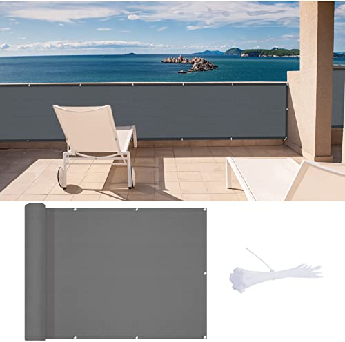 LOVE STORY Balkon-Sichtschutz 90x300cm mit HDPE-Gewebe,Luftdurchlässige Netz-Balkonverkleidung mit UV-Schutz und Kabelbindern zur Befestigung,Anthrazit