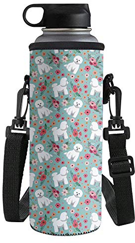UOIMAG Bichon Frisé-Hunde-Wasserflasche aus Neopren, isoliert, mit Schultergurt, Flaschenhülle, für Kinder, Mädchen, Frauen, Outdoor-Sport, kleine Größe, 500 ml