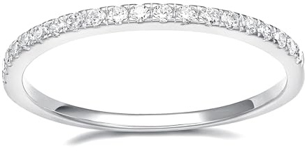 EAMTI 2mm 14K White Gold Plated Wedding Band Cubic Zirconia Half Eternity Stackable Brass Engagement Ring Size 7.5