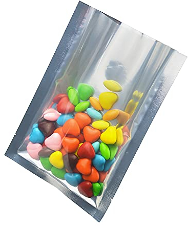 MITOB Silver Aluminum Foil Smell Proof Pouch Heat Seal Front Clear Plastic Mini Open Top Flat Vacuum Packaging Mylar Bag Food Small Sample Mylar Storage with Tear Notch (500, 9x13cm(3.5x5.1 inch))