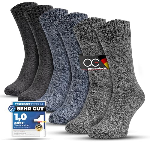OCERA 6 Paar Thermo Socken Herren - Warm und atmungsaktiv mit hohem Baumwollanteil, Vollfrottee, Softbund, Mouline Optik, kuschelige Wintersocken für kalte Tage - Mix Gr. 43-46
