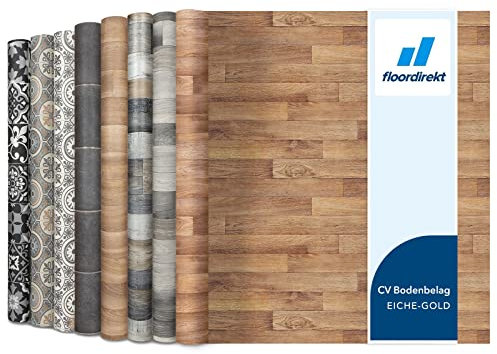 Floordirekt PVC Bodenbelag Meterware nach Maß Vinylboden, CV Linoleum für Küche & Balkon in Holzoptik, Fliesenoptik, Steinoptik - robust & pflegeleicht 200 x 100 cm | Atlantic | Eiche Gold 609l