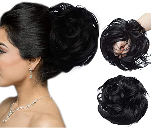 SEGO Große Haarverlängerung Haarteil Haargummi Haar Extensions Messy Bun Dutt Hochsteckfrisuren Voluminös mit Gummiband (80G) Schwarz