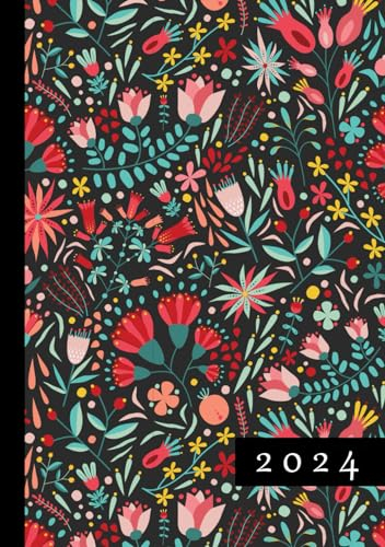 2024: A5 Kalender Planer | 1 Woche auf 2 Seiten | Jan - Dez Wochenplaner | Kalenderbuch Terminkalender Organizer Wochenkalender Terminplaner Buchkalender Jahresplaner Taschenkalender | Floral Muster