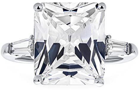 Art Deco Stil .925 Sterling Silber Großer 10CT Quadratischer Prinzessin AAA CZ Zirkonia Brillantschliff Statement Verlobungsring Baguette-Seitensteine