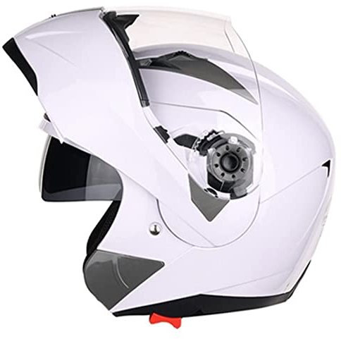 Motorrad-Integralhelm mit Doppelvisier, hochklappbarer Motorradhelm, Straßenfahrradhelm, DOT/ECE-geprüft,Weiß,XL