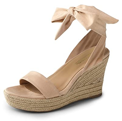 DREAM PAIRS Womens Open Toe Espadrilles Wedges Tie Lace Up Cute Ankle Strap Platform Sandals Dressy Shoes,Size 8.5,Nude,SDPW2301W