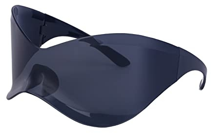 LJCZKA y2k Lunettes de Soleil Enveloppante Femme Homme, Lunettes de Soleil Oeil de Chat Grande Taille Lunettes Sans Monture