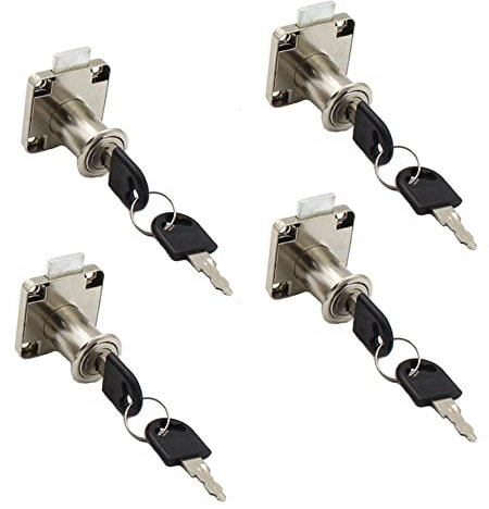 4 Pièces Serrure de Tiroir de Bureau，serrures de tiroir cylindriques，pour bureau, maison, centre commercial, tiroir, armoire, vitrine.