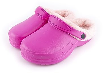 R-ISLAND Sabots classiques, chaussons d'hiver pour femme, avec doublure chaude, imperméables, avec semelle antidérapante, confortables, pour la maison, la chambre, le salon.., rose, 41 EU