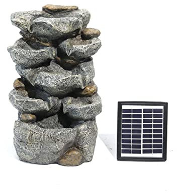 LQSSA Fontana da Giardino per Esterni Fontana a Cascata con Pietre da Giardino Fontana a LED Solare con Giochi d'Acqua Statue Cascate da Pavimento per Esterni Fontane per Cortile Domestico Decoration