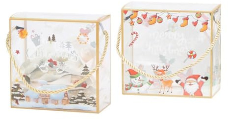 NIXNUT 6 Stück transparente wiederverwendbare Geschenkbeutel mit Griffen für Kekse, Süßigkeiten, Backen, Weihnachten, Party